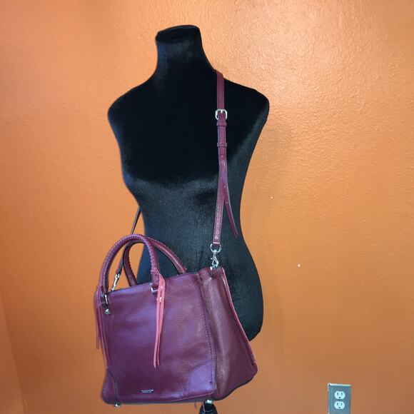 Rebecca Minkoff Fringe Regan Satchel Tote Port Red Leather Purse Handbag Maroon - Picture 2 of 14